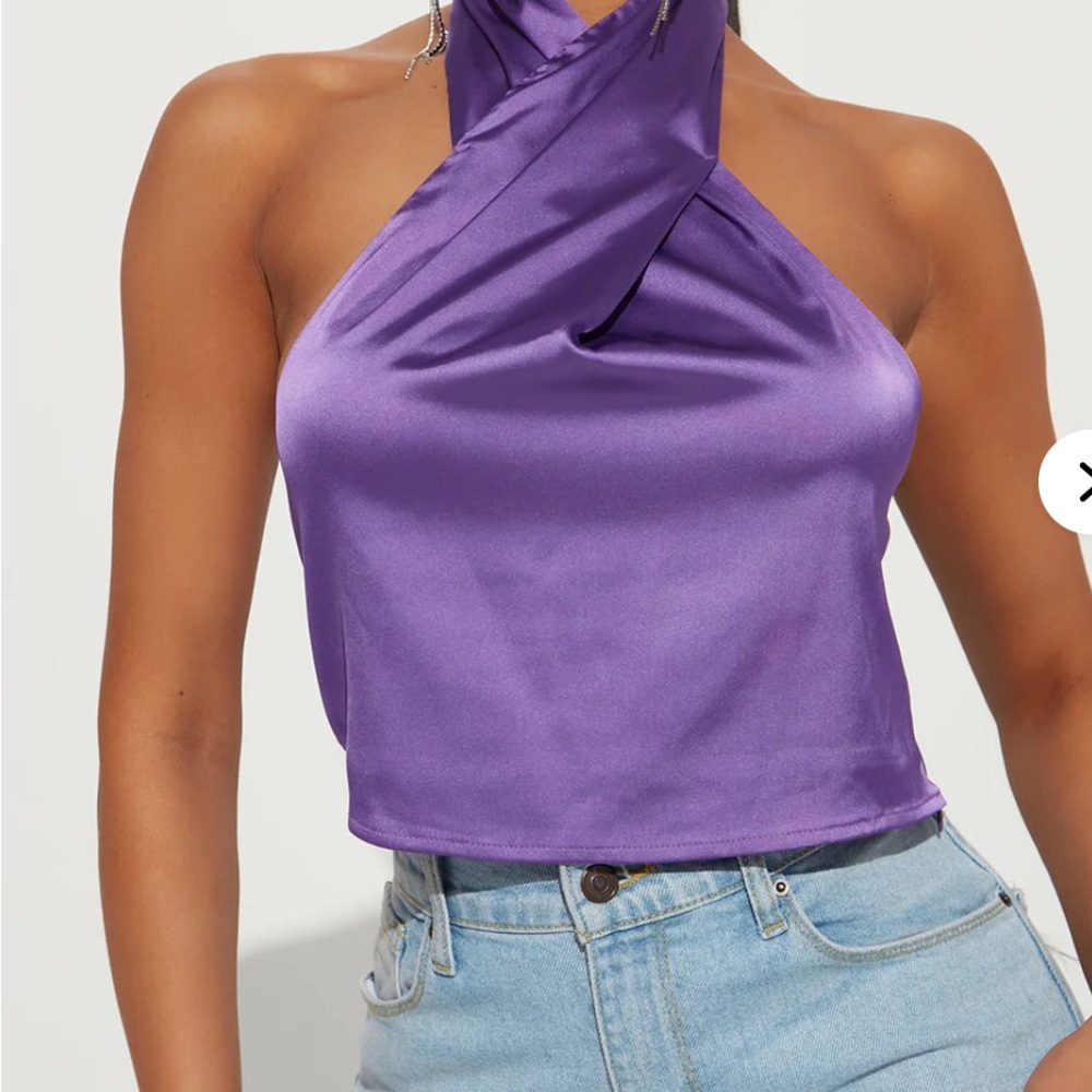 Fashion Nova Satin Purple Halter Top
